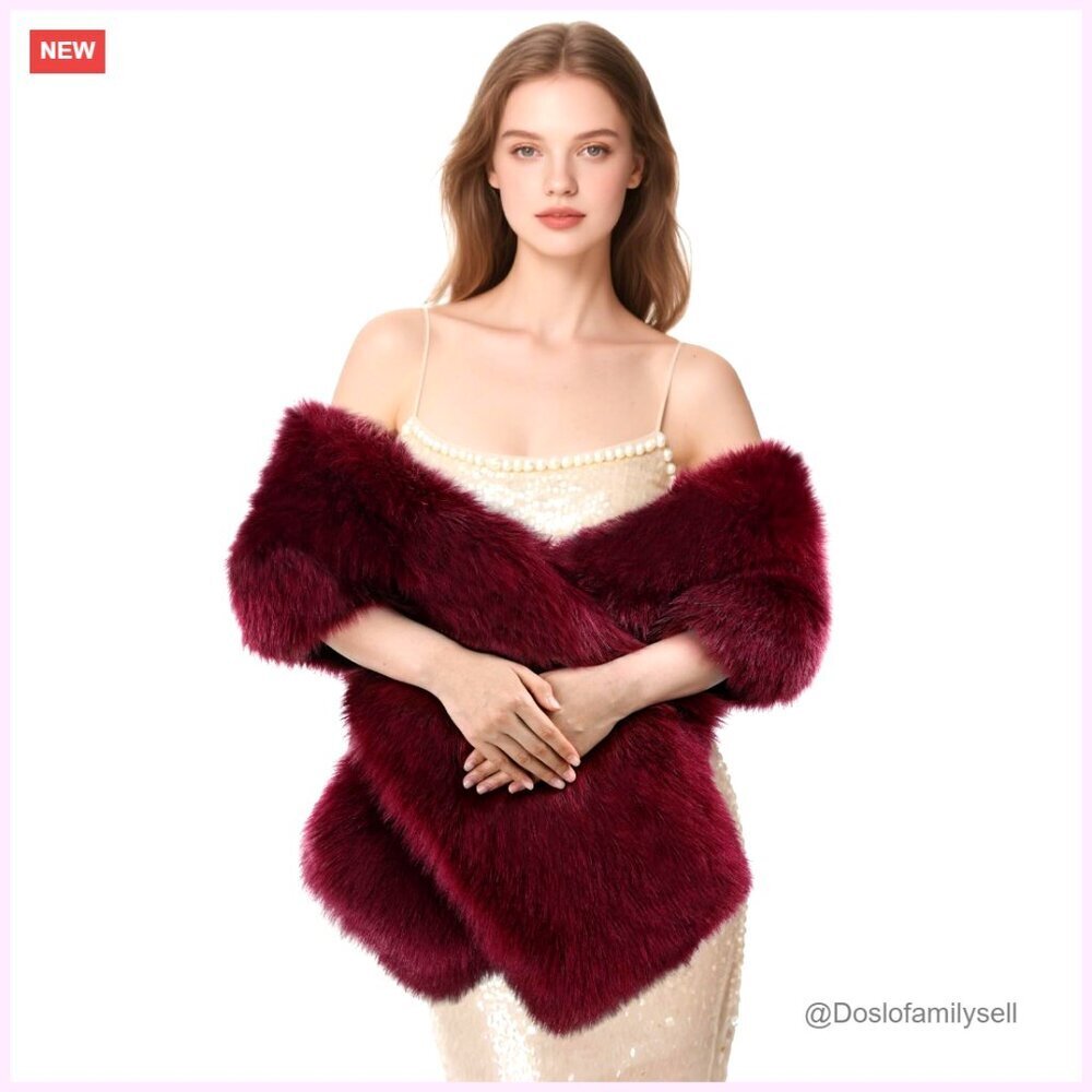 Faux Fur Shawl Scarf 71in Long Winter Warm Bridal Wedding Party
